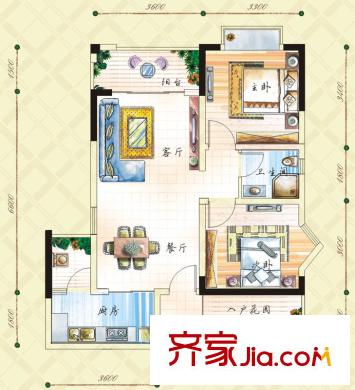 星星卡納灣畔一期1號樓標(biāo)準(zhǔn)層G1戶型 2室2廳1衛(wèi)1廚