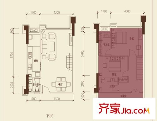 保利新天地1期10棟標準層B1戶型 2室2廳2衛(wèi)1廚