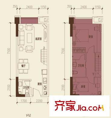 保利新天地1期10棟標準層A1戶型 2室2廳2衛(wèi)1廚