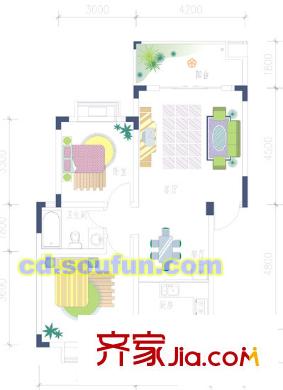 金海岸天府花園水城一期3號樓A型 2室2廳1衛(wèi)1廚