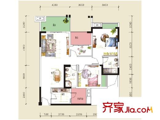 金海岸天府花園水城二期69、70棟A1奇數(shù)層戶型 2室2廳2衛(wèi)2廚