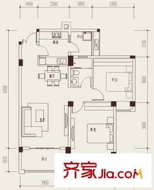 新界五期五期5棟、10棟標(biāo)準(zhǔn)層B4戶型 2室2廳1衛(wèi)1廚