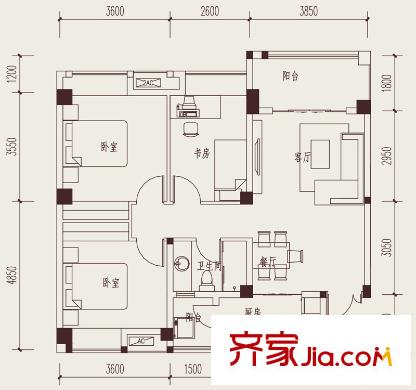 新界五期五期1棟標(biāo)準(zhǔn)層A1戶型 3室2廳1衛(wèi)1廚