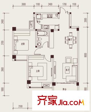 新界五期五期1棟標(biāo)準(zhǔn)層A2戶型 2室2廳1衛(wèi)1廚