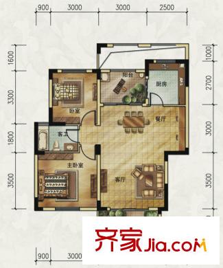 英酈莊園一期10棟E1戶型六層 2室2廳1衛(wèi)1廚