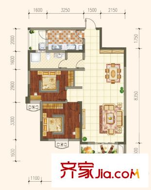 蓉城勝景一期5、6、8號樓標準層C6戶型 2室2廳1衛(wèi)1廚