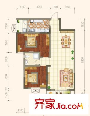 蓉城勝景一期5、6、8號樓標準層G6戶型 2室2廳1衛(wèi)1廚