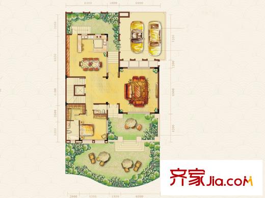 金馬湖壹號二期1棟e戶型一層 3室4廳5衛(wèi)1廚