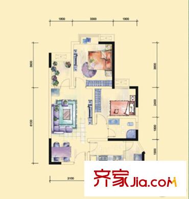 龍門鎮(zhèn)一期1、2號(hào)樓闊景曉館戶型標(biāo)準(zhǔn)層 2室2廳1衛(wèi)1廚