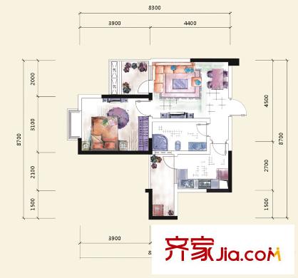 龍門鎮(zhèn)一期四號樓標(biāo)準(zhǔn)層A5戶型 1室2廳1衛(wèi)1廚