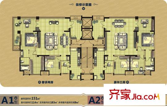 棕櫚長(zhǎng)灘二期1號(hào)樓,4號(hào)樓標(biāo)準(zhǔn)層A1、A2戶(hù)型 2室2廳2衛(wèi)1廚