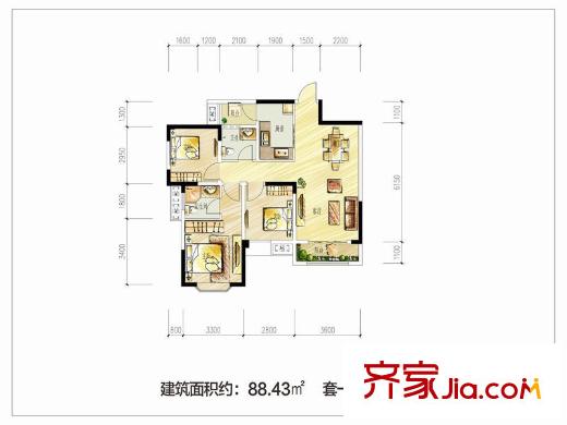 月映長(zhǎng)灘88.43平米戶(hù)型3室1廳（售罄） 3室1廳2衛(wèi)1廚