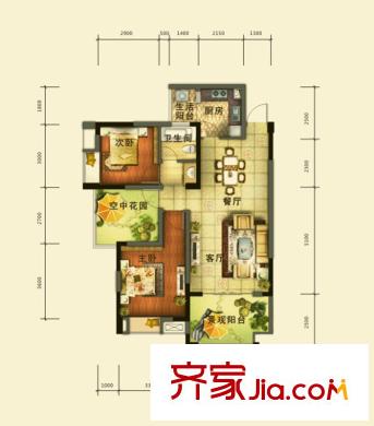 德坤海地亞一期13號樓標準層C3戶型 2室2廳1衛(wèi)1廚