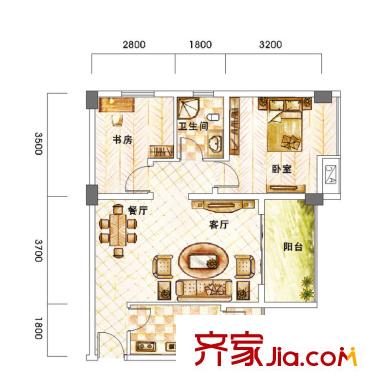 蝸居一期1棟標(biāo)準(zhǔn)層A4戶型 2室1廳1衛(wèi)1廚