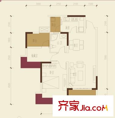 保利新天地1期17棟標準層D4戶型（售罄） 2室2廳1衛(wèi)1廚