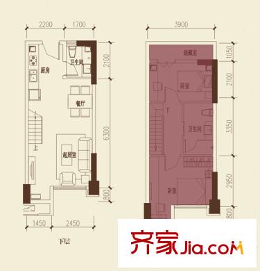 保利新天地1期10棟標準層D1戶型（售罄） 2室2廳2衛(wèi)1廚