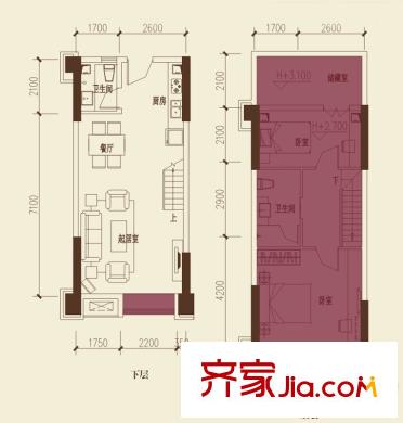 保利新天地1期10棟標準層C1戶型 2室2廳2衛(wèi)1廚