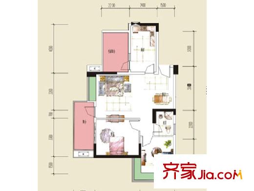 金海岸天府花園水城一期32棟F寬景二居 2室2廳1衛(wèi)1廚