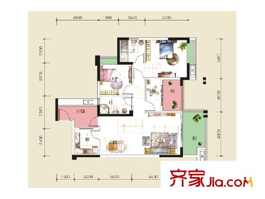 金海岸天府花園水城二期69、70棟F1奇數(shù)層戶型 2室2廳2衛(wèi)1廚