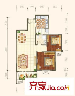 蓉城勝景二期10、11號樓標準層D6戶型 2室2廳1衛(wèi)1廚