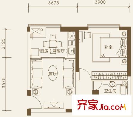 融城云熙1期1號(hào)樓7-25層A-6戶型 1室1廳1衛(wèi)1廚