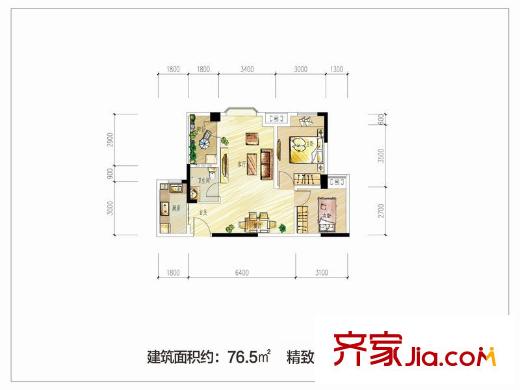 月映長(zhǎng)灘76.5平米2室1廳（售罄） 2室1廳1衛(wèi)1廚