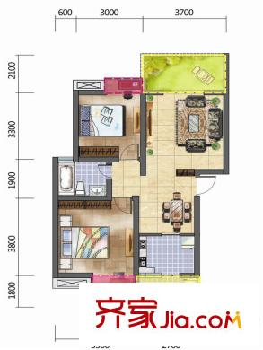 伊甸花都4期36棟標準層B1戶型 2室2廳1衛(wèi)