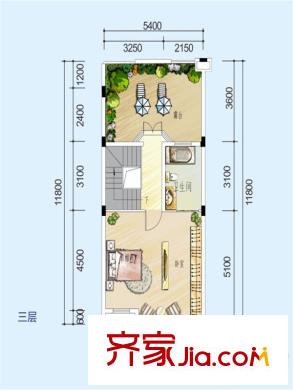 月映長(zhǎng)灘棲湖一期1、2、3、4號(hào)樓J戶型 第三層 1室1廳1衛(wèi)