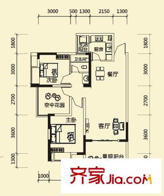 德坤海地亞一期10號樓標準層D3戶型 2室2廳1衛(wèi)1廚