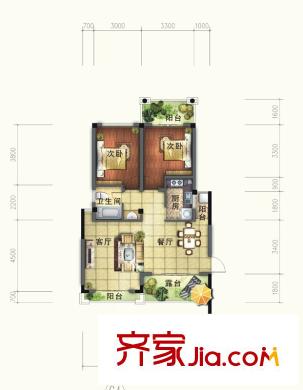 德坤海地亞一期2棟標準層G4戶型 2室2廳1衛(wèi)1廚