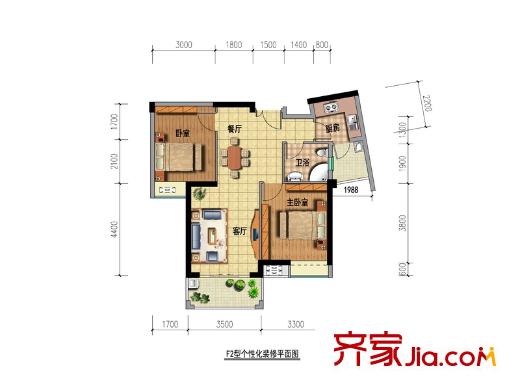青南美灣4、5、6棟標(biāo)準(zhǔn)層F2戶型  2室2廳1衛(wèi)1廚