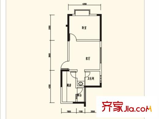 濱河景秀二期8號(hào)樓標(biāo)準(zhǔn)層B6戶型 1室1廳1衛(wèi)1廚