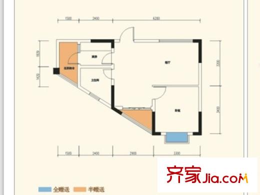 濱河景秀二期3號(hào)樓標(biāo)準(zhǔn)層C6戶型 1室2廳1衛(wèi)1廚