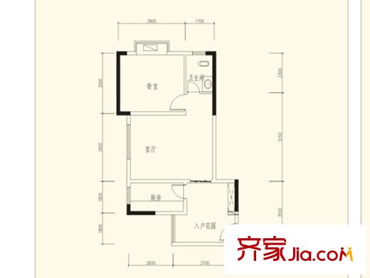 濱河景秀二期4號(hào)樓標(biāo)準(zhǔn)層A6戶型 1室1廳1衛(wèi)1廚