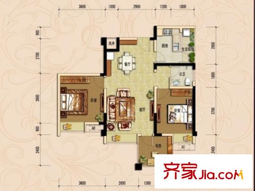 歌德堡1號樓標(biāo)準(zhǔn)層B3戶型 3室2廳1衛(wèi)1廚