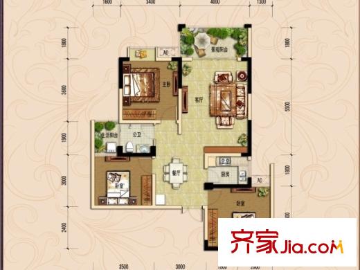 歌德堡2號(hào)樓標(biāo)準(zhǔn)層C2戶型 3室2廳1衛(wèi)1廚