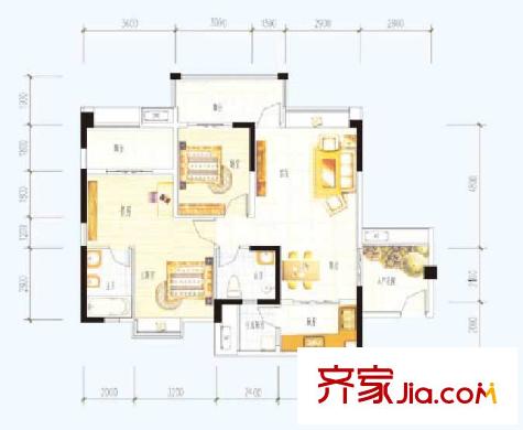 金海岸星月灣2號樓F型愜意三居 2室2廳2衛(wèi)