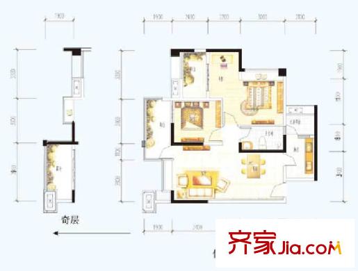 金海岸星月灣2號樓E型寬景三居（售罄） 2室2廳1衛(wèi)