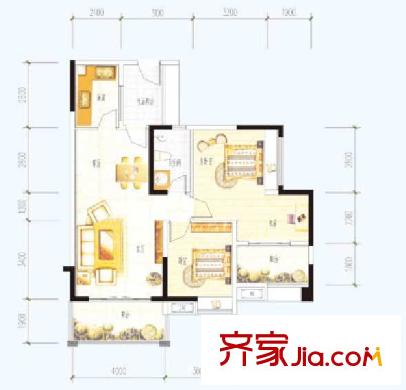 金海岸星月灣2號樓C型溫馨三居（售罄） 2室2廳1衛(wèi)