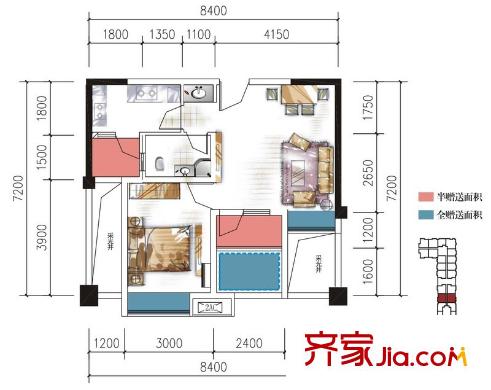 友盛幸福居一期1、2號(hào)樓標(biāo)準(zhǔn)層A戶型 2室1廳1衛(wèi)1廚