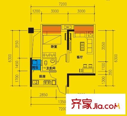 友盛幸福居一期1、2號(hào)樓標(biāo)準(zhǔn)層F戶型 1室1廳1衛(wèi)1廚