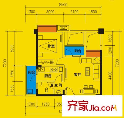 友盛幸福居一期1、2號(hào)樓標(biāo)準(zhǔn)層D戶型 2室1廳1衛(wèi)1廚