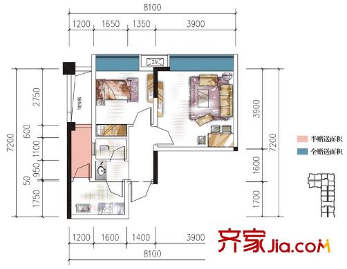友盛幸福居一期1、2號(hào)樓標(biāo)準(zhǔn)層B戶型 1室1廳1衛(wèi)1廚