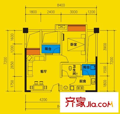 友盛幸福居一期1、2號(hào)樓標(biāo)準(zhǔn)層E戶型 2室2廳1衛(wèi)1廚