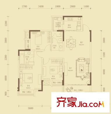 金都華府3號(hào)樓標(biāo)準(zhǔn)層A-2戶型 3室2廳2衛(wèi)1廚