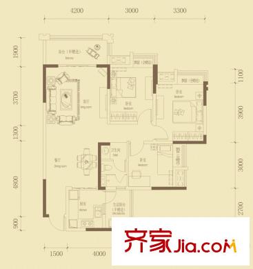金都華府4號(hào)樓標(biāo)準(zhǔn)層B-1戶型（售罄） 3室2廳1衛(wèi)1廚