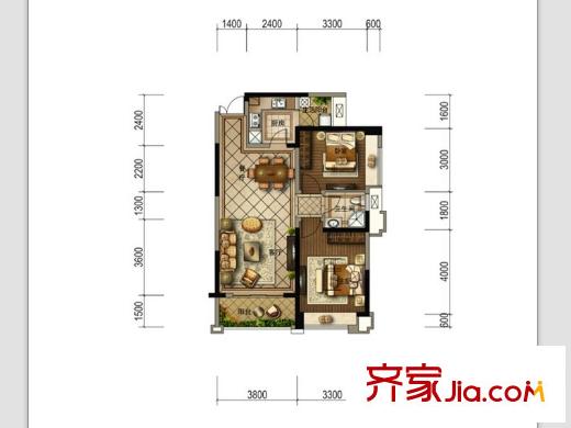 美城云庭4棟標(biāo)準(zhǔn)層D戶型 2室2廳1衛(wèi)1廚