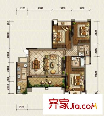 美城云庭2、6號(hào)樓標(biāo)準(zhǔn)層B2戶型 3室2廳2衛(wèi)1廚