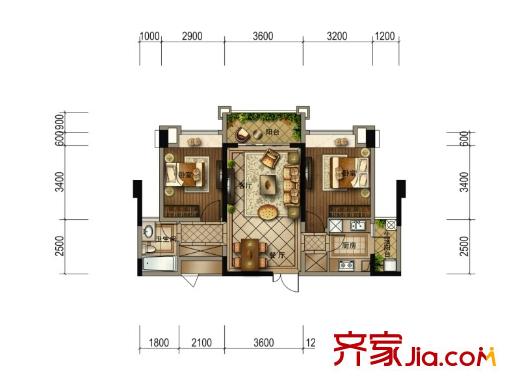 美城云庭4棟標(biāo)準(zhǔn)層B戶型 2室2廳1衛(wèi)1廚