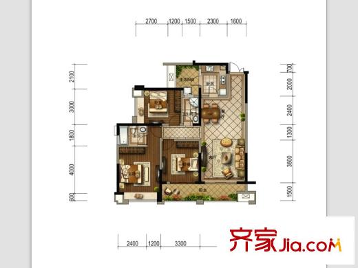 美城云庭3.5棟標(biāo)準(zhǔn)層D戶型 3室2廳2衛(wèi)1廚
